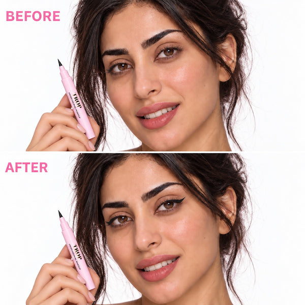 Trop Winged Eyeliner Stamp - before and after